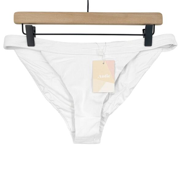 Andie Banded Cheeky Bikini Swim Bottom in Ribbed White Size XL NEW with tags! - Picture 3 of 5